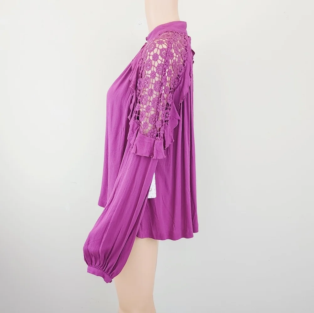 Free People Little Bit Of Love Raspberry long sleeve blouse